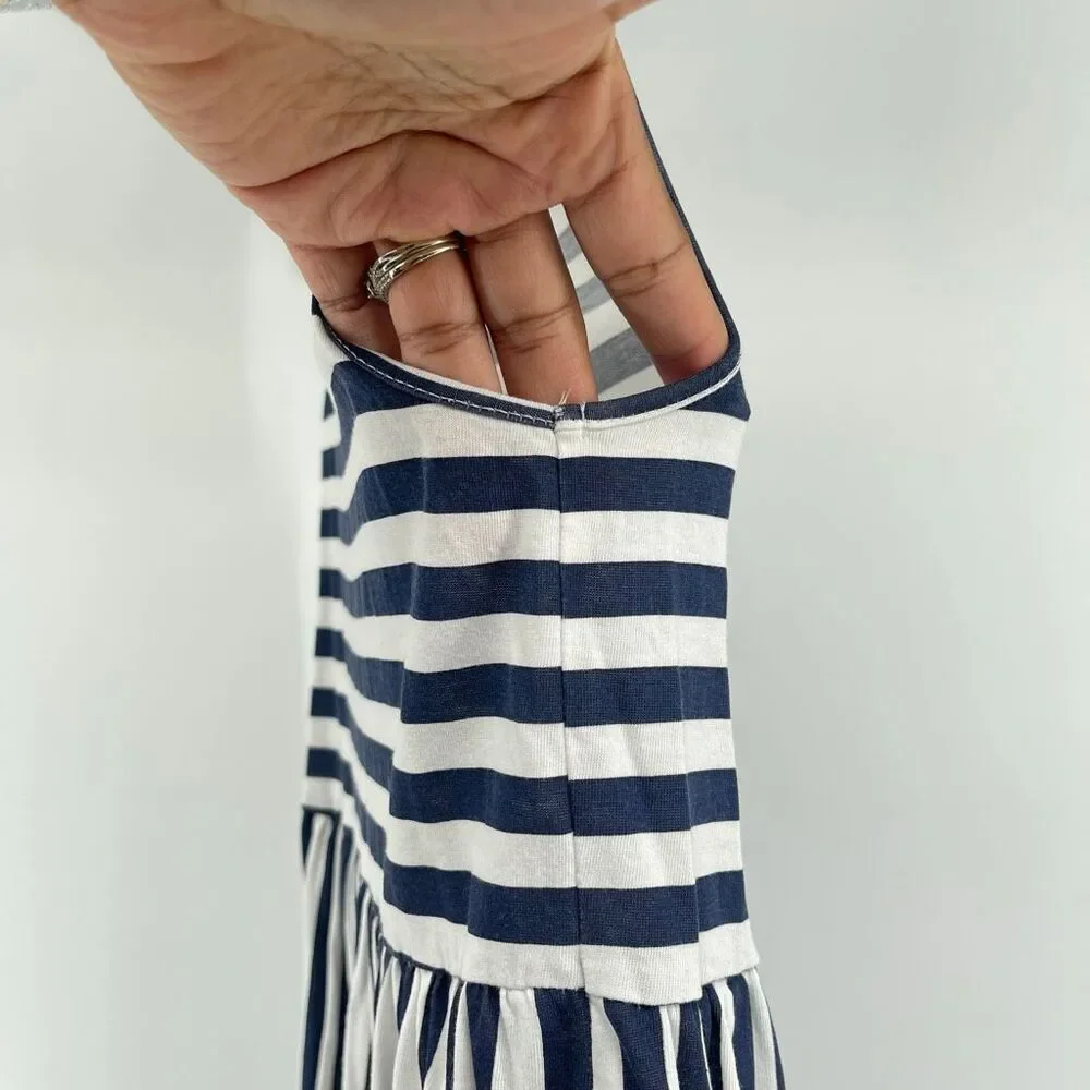 H&M Girls Striped Sleeveless Tank Dress 6-8Y Navy White Cotton Sundress